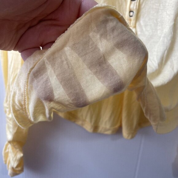 Anthropologie Pilcro Modal Yellow Ruched Sleeves Boho Semi Sheer Top Sz L - Picture 5 of 15